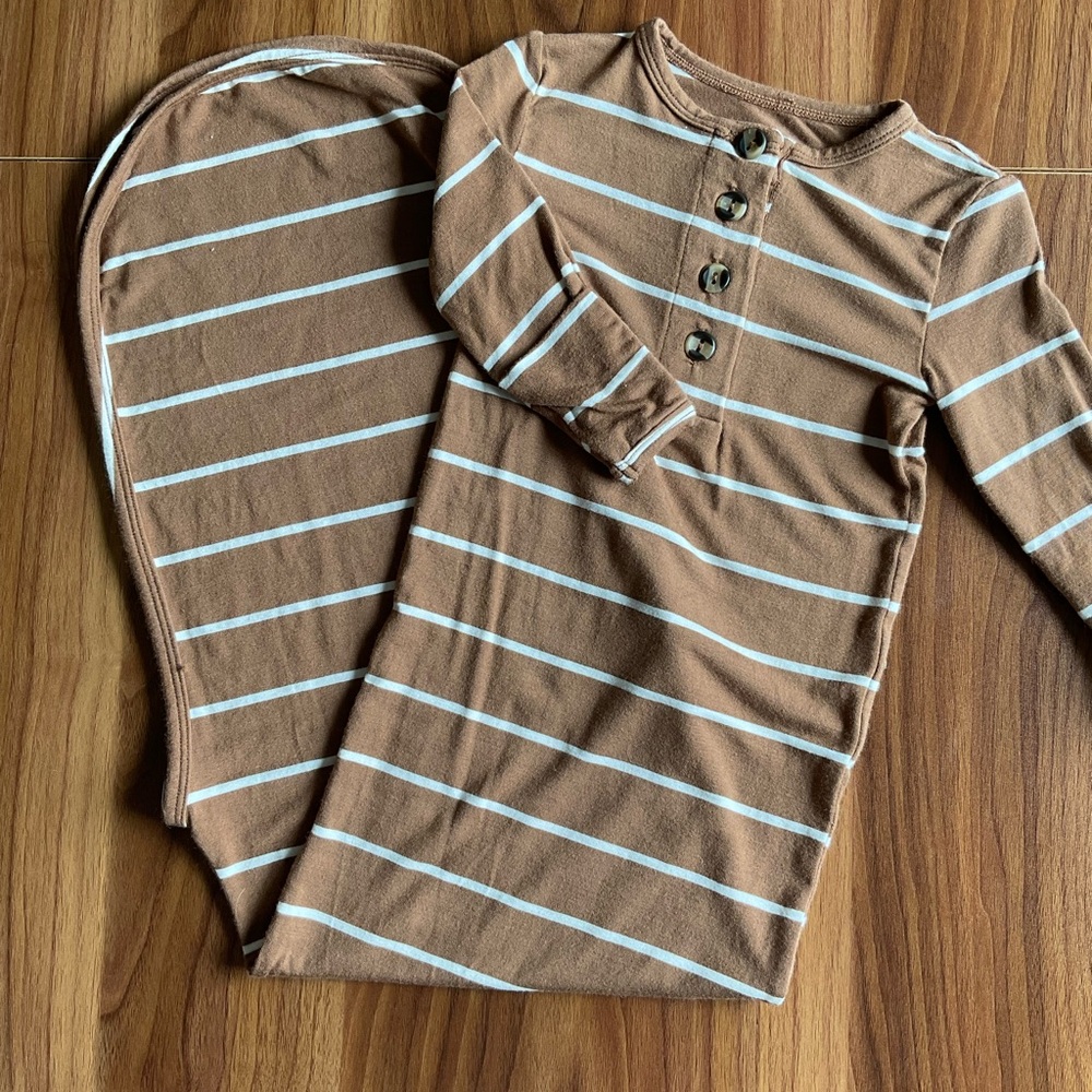Lou Lou & Company 3-6M Brown and White Striped Knot Gown